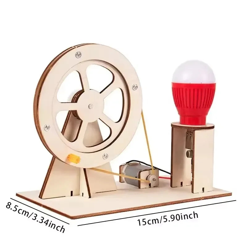 DIY Hand Crank Generator Science Kit STEM Educational Toy for Kids Wooden Physics Experiments to Learn Electricity & Renewable