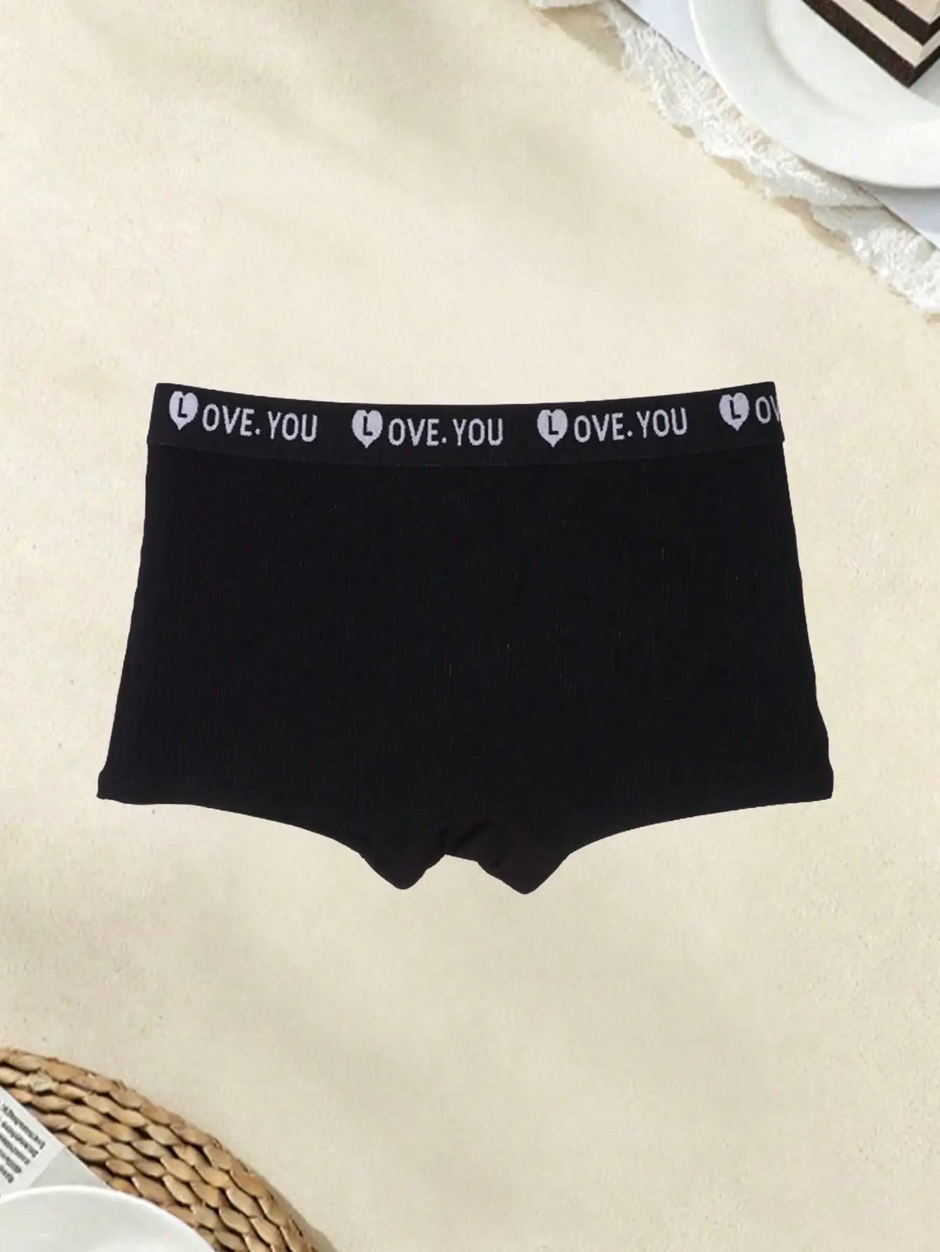 7Pcs Women Solid Ribbed Boxer Briefs, Heart Pattern Soft Breathable Comfort Daily Underwear