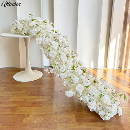 Uflower 2m Luxury Artificial Flowers Wedding Backdrop Table Long Runner Flower Row Floral Backdrop Arrangement Wall Arch Decor