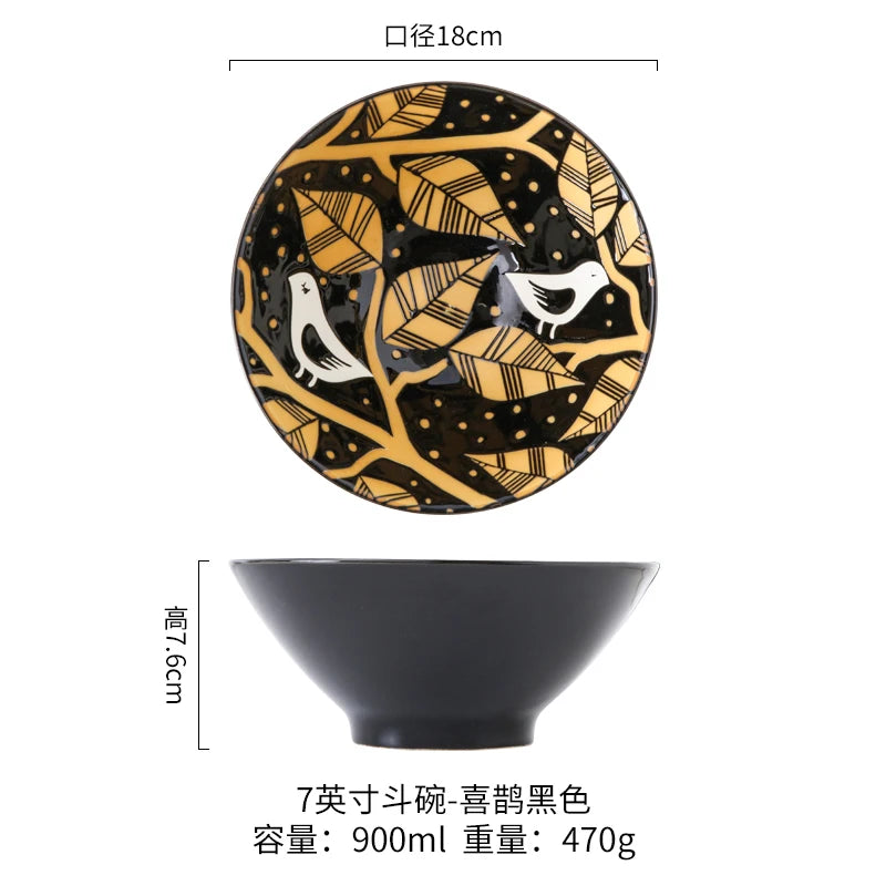 Japanese Ramen Bowl Household Soup Bowl Salad Bowl Ceramic Tableware Instant Noodle Bowl Ceramic Tableware