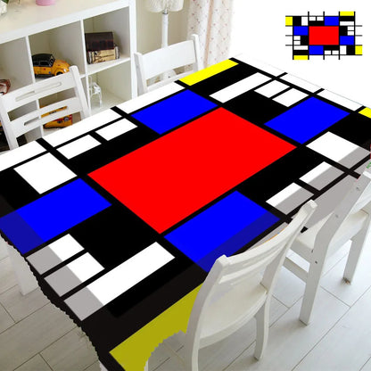 Modern Abstract Mondrian Pattern Tablecloth Table Cover Cloth Rectangle Square Minimalist Geometric Home Kitchen Decor
