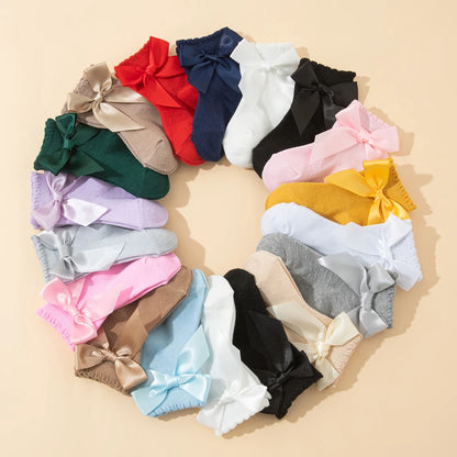 8 Pairs Random Kids Girls Socks With Bow  Breathable Short Socks Multicolor Children Casual Princess Socks