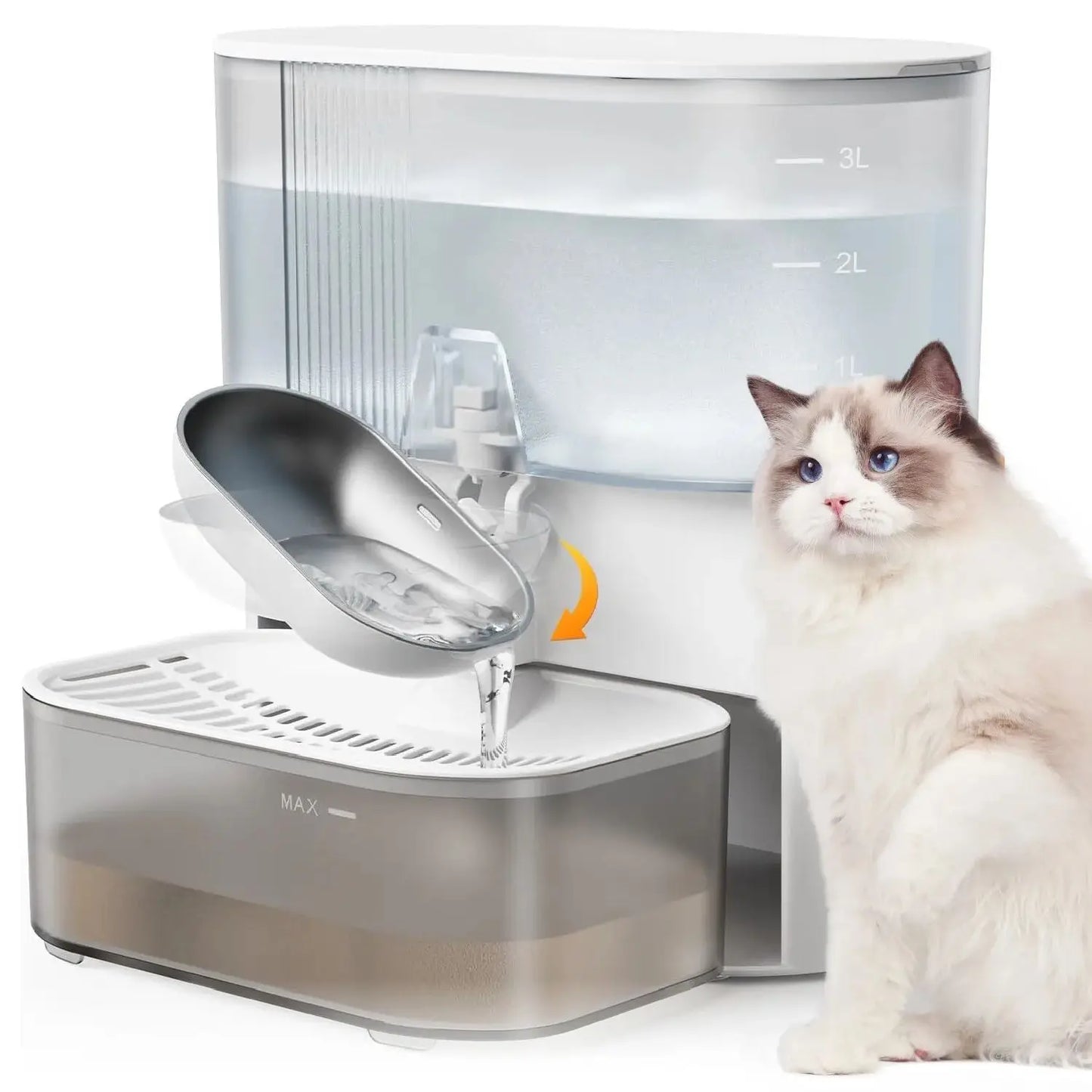 3L Timed Water Dispenser for Cats & Small Dogs, Automatic Pet Fountain, Wastewater Separation Fresh Water, No Filter No Tuya APP