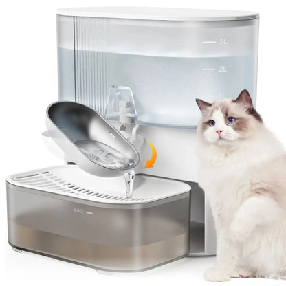 3L Timed Water Dispenser for Cats & Small Dogs, Automatic Pet Fountain, Wastewater Separation Fresh Water, No Filter No Tuya APP
