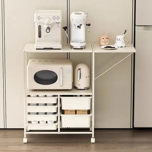 Kitchen Island Cart with 6 Drawers, Rolling Sideboard Cabinet, Dining Room Drawer Cart with Extended Desktop  Kitchen Furniture