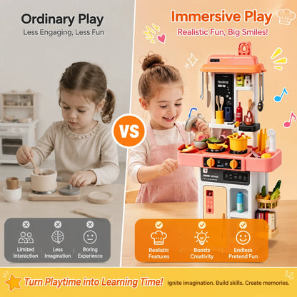 52-Piece Kitchen Toy Set, Educational Toys with Sound and Light Effects, Equipped with Various Realistic Kitchen Tools, Perfect for Parent-Child Interaction, Role-Playing Activities, and Holiday Gifts.
