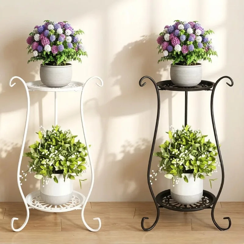 Elegant  Metal Flower Stand, European Style Floor Plant Display Rack, Multi-tier Flower Pot Holder for Home Garden Balcony