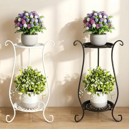 Elegant  Metal Flower Stand, European Style Floor Plant Display Rack, Multi-tier Flower Pot Holder for Home Garden Balcony