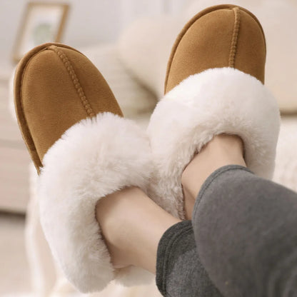 Comwarm Winter Suede Fur Slippers for Women Plush Home Slippers Fluffy Faux Fur Shoes Indoor Outdoor Furry House Fuzzy Slides