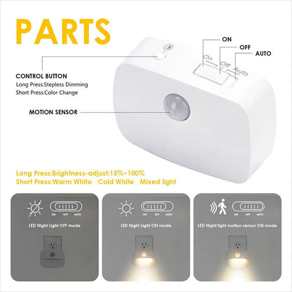 Motion Sensor LED Night Light EU/US Plug in Socket 3 Modes Night Lamp For Room Kitchen Hallway Human Induction Emergency Lightin