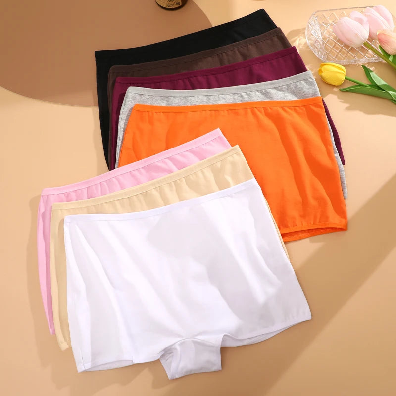 FINETOO 3PCS Women Seamless Cotton Boxer Short Solid Color High Rise Elastic Underwear Female Breathable Boyshorts Sexy Lingerie