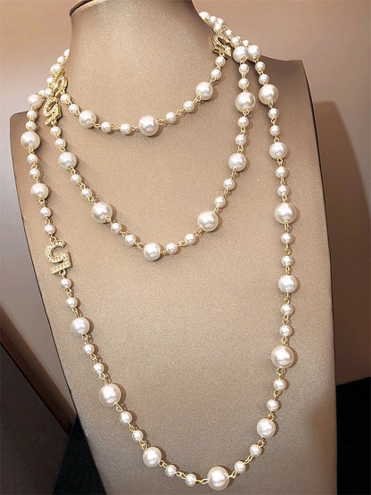 Long Pearl Letter Multi layered Tassel Sweater Chain Necklace Jewelry For Women