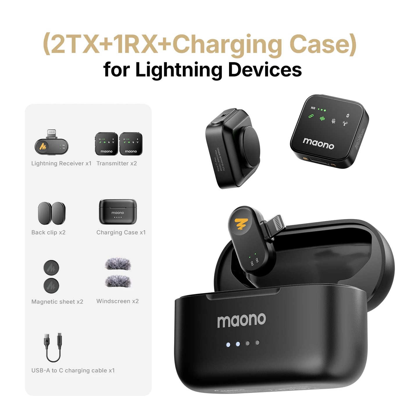 MAONO T1 Plus Dual-Capsule Wireless Lavalier Microphone Lapel Microphone for iPhone iPad Mini Mic for Video Recording Podcast