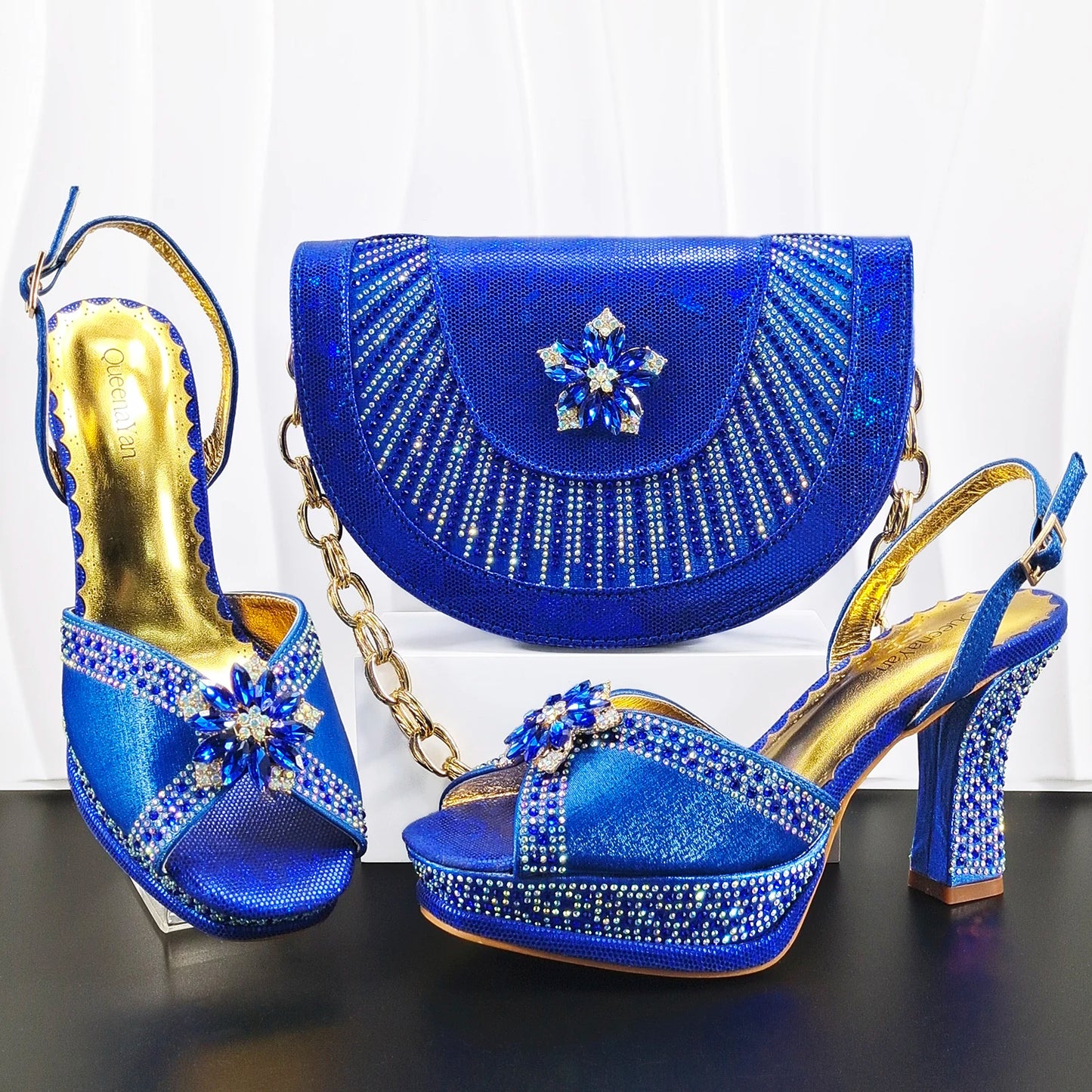 Italian Design Bigger Size Shoes and Bags Set Wedding for Women Bride Ladies High Heel HAND CRAFTED UPPER Shoes with Rhinestone