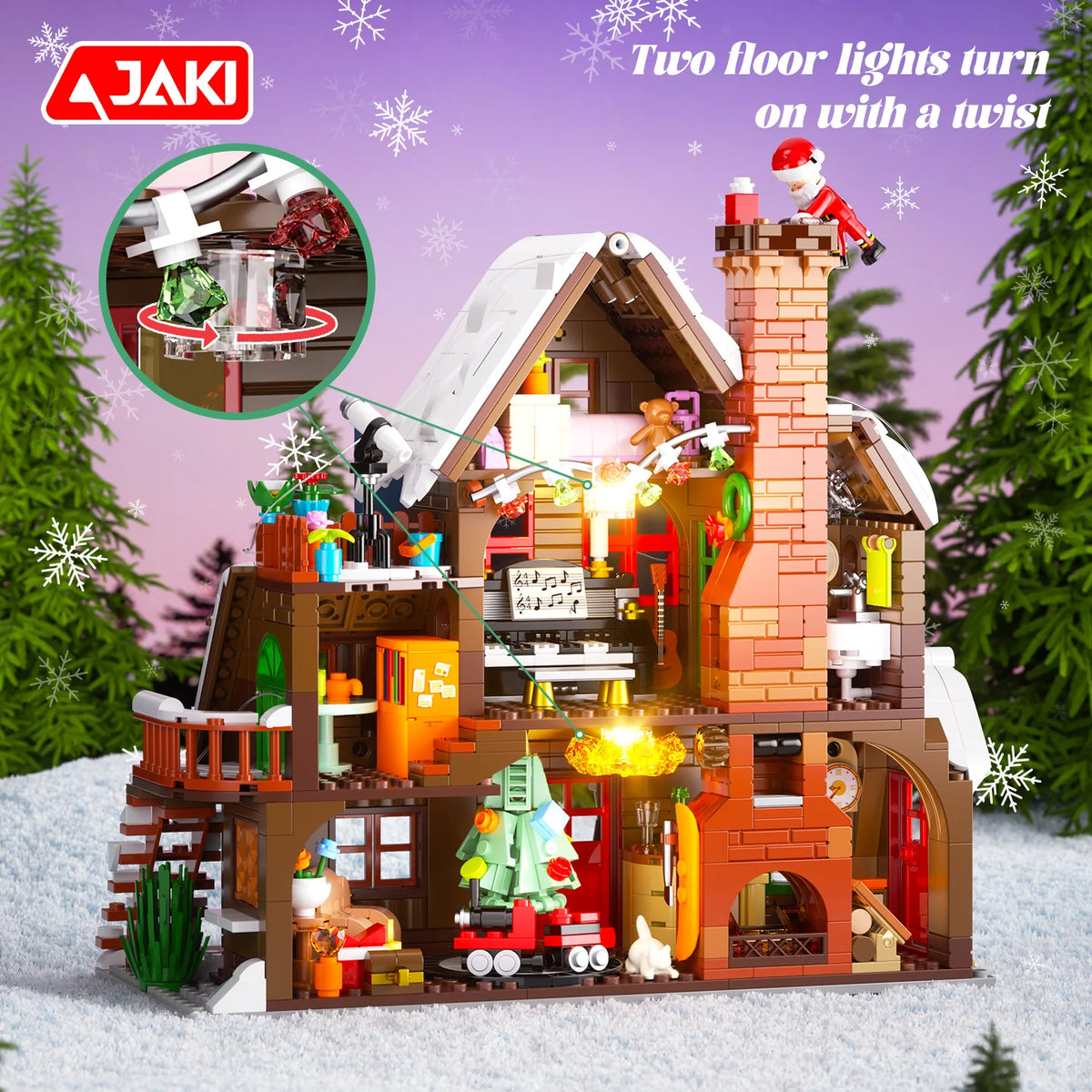 JAKI Christmas Wooden House Model Assembly Toy Home Creative Ornament Building Blocks Set Christmas Gift for Boys and Girls