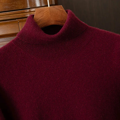 100% cashmere men's pullover business casual solid knitted sweater loose Pull Turtleneck Tops basic Turn down collar Jumper