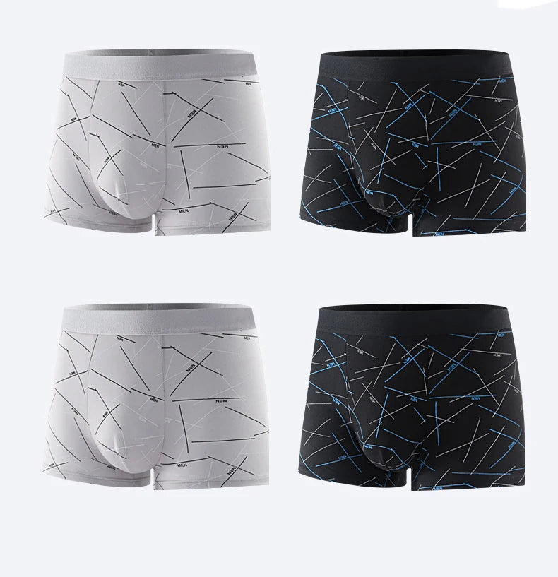 Plus Size 4PCS Men's Fashion Boxers Trendy Personality Skin-friendly Breathable Underwear Mid-waist Printed Boxer Briefs XL-4XL