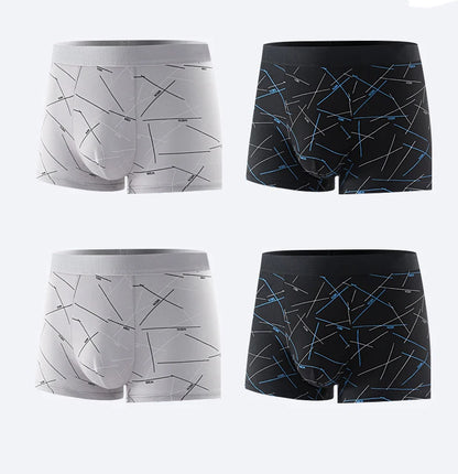 Plus Size 4PCS Men's Fashion Boxers Trendy Personality Skin-friendly Breathable Underwear Mid-waist Printed Boxer Briefs XL-4XL