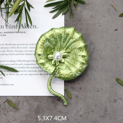 Creative Handmade Exquisite Green Plant Brooch Corsage Woman Retro Pearl Brooches Coat Accessories Jewelry