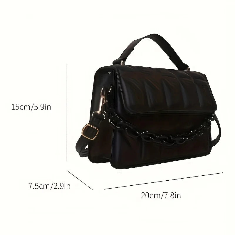 Quilted Rhombus Small Handbag for Women, Retro Thick Chain Flap Square Purse, Versatile Crossbody Shoulder Bag for Daily Outfit