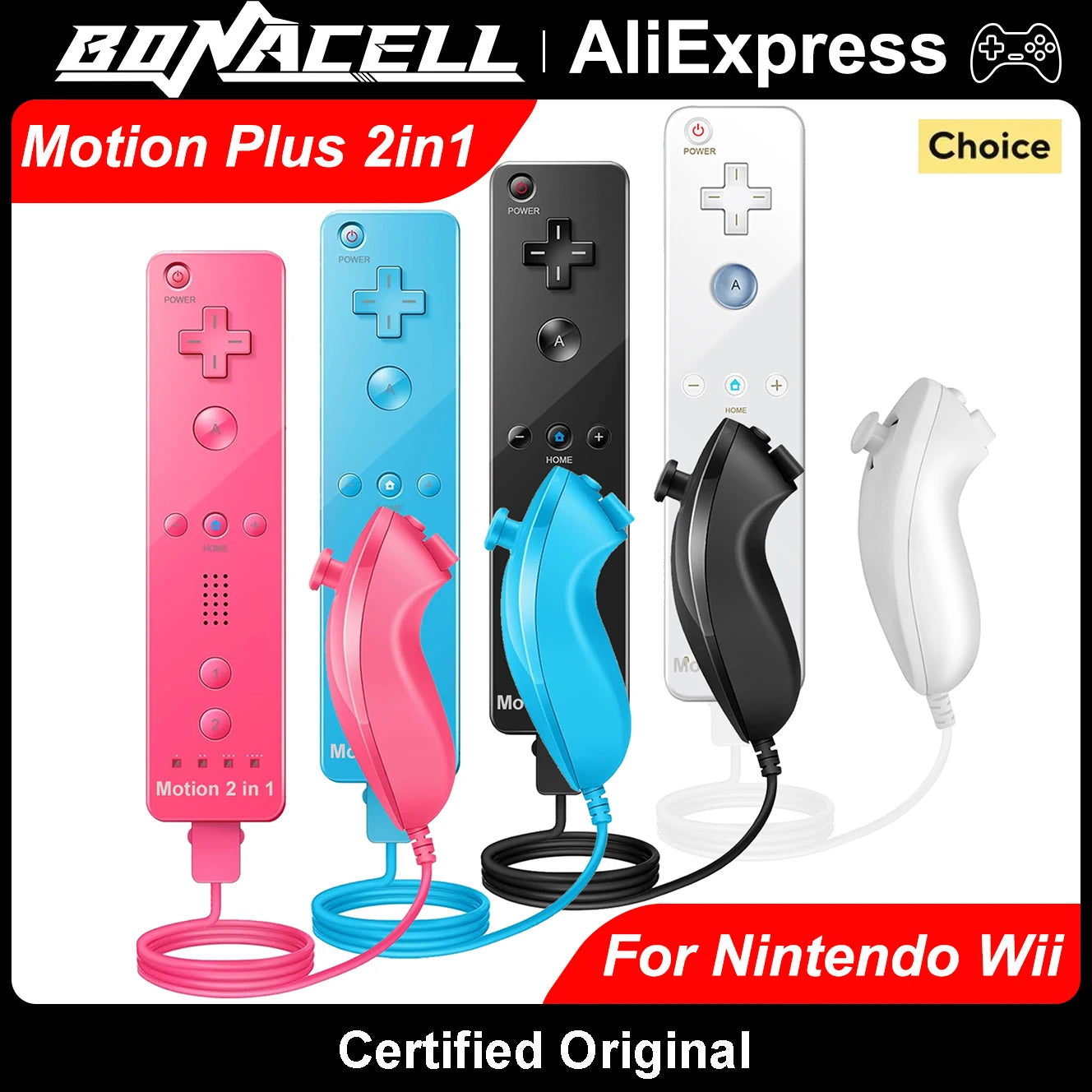 Controllers For Nintendo Wii 2 In 1 Left Right Controller Optional Motion Plus Set Game Remote Control Joystick Wireless Gamepad