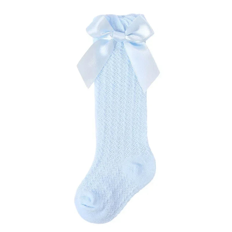 Baby Girl Socks Summer Fall Toddlers Bow Long Sock Kids Knee High Soft Cotton Mesh Bow Decorative Lace Stocking 0-3Year