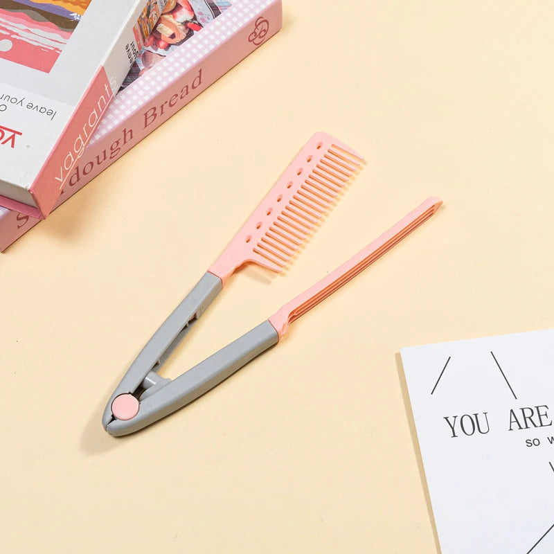 V Type Hair Straightener Brush DIY Hairdress Tool Hairdressing Combs Natural Hair Styling Curling Comb Hair For Male And Female