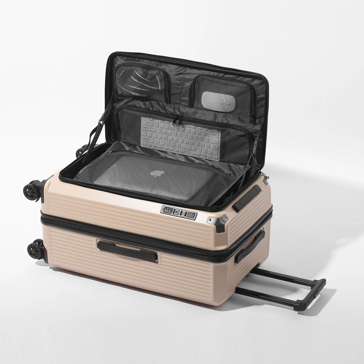 Multi-Functional PC Luggage Expandable Suitcase TSA Lock USB Type-C Port Shockproof Brake Wheel Front Open Carry On Trolley Case