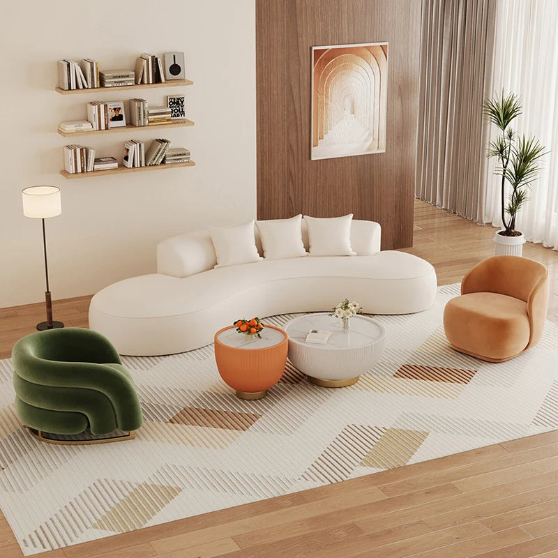Nordic Cat-Scratch-Resistant Leather Living Room Sofa Modern Rest Area Reception Sofa Simple Curved Commercial Furniture FYSS