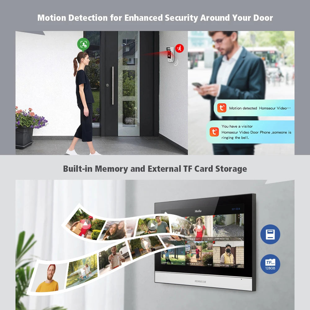 Tuya Smart APP WIFI HD 10” Video Doorphone Entry Intercom System 4 Wire IP65 1080P Doorbell Camera Recording Snapshot