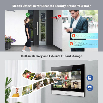 Tuya Smart APP WIFI HD 10” Video Doorphone Entry Intercom System 4 Wire IP65 1080P Doorbell Camera Recording Snapshot