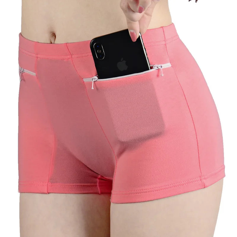 Plus Size Women Safety Short Pants Soft Boyshort Under Skirt Shorts With Zipper Pockets Breathable Theft-proof Female Underwear