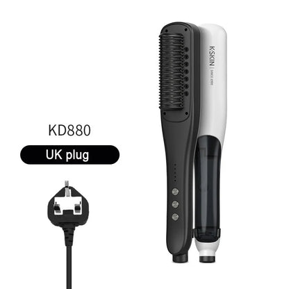 Negative Ion Steam Hair Straightener Brush Styling Comb 2In1 Straightening Curler Fast Heating Ceramic Anti-scald Flat Steampod