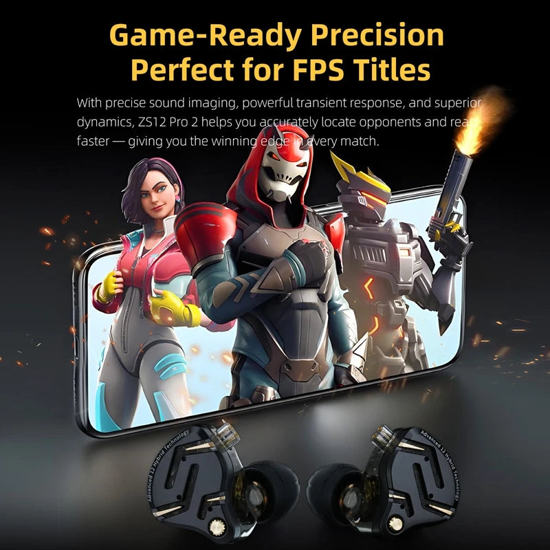 KZ ZS12 Pro 2 Flagship-Grade HiFi IEM Earphones Ultra-Linear 1DD+5BA Hybrid Driver Clarity Sound Wired Headphones Detachable Cable Ergonomic Gaming Earbuds