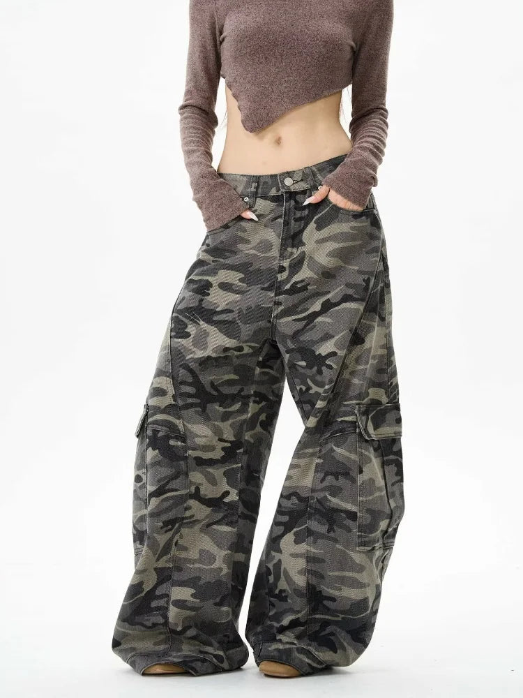 2025 Trashy Y2K Streetwear Camouflage Baggy Cargo Jeans Pants For Women 90S Vintage Clothing Wide Leg Underwear Lady Trousers
