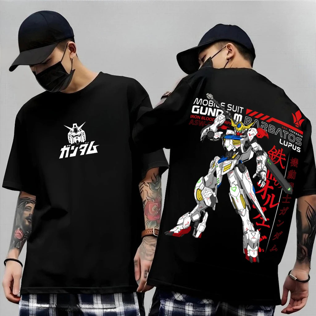 Japanese Anime Mobile Suit RX-78-2 Gundam Summer Short Sleeve Cotton Print T-shirts Men Women Harajuku Y2k Parent-child Tee Tops