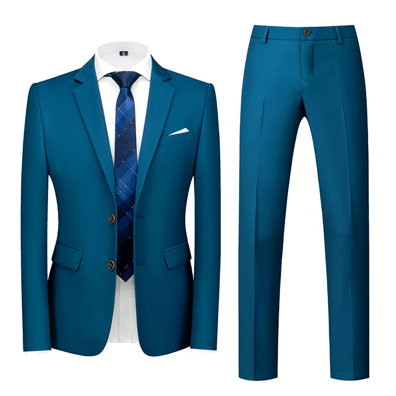 2025 New Solid Two-Button Wedding Suits Set for Men,15 Colors Available Business Casual Slim-Fit Mens Blazer + Pants 2 Piece Set
