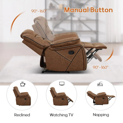 Faux Leather Manual Loveseat Recliner, 2 Seat Reclining Sofa Chair with Center Console, Hidden Storage and Cup Holders,, Custom
