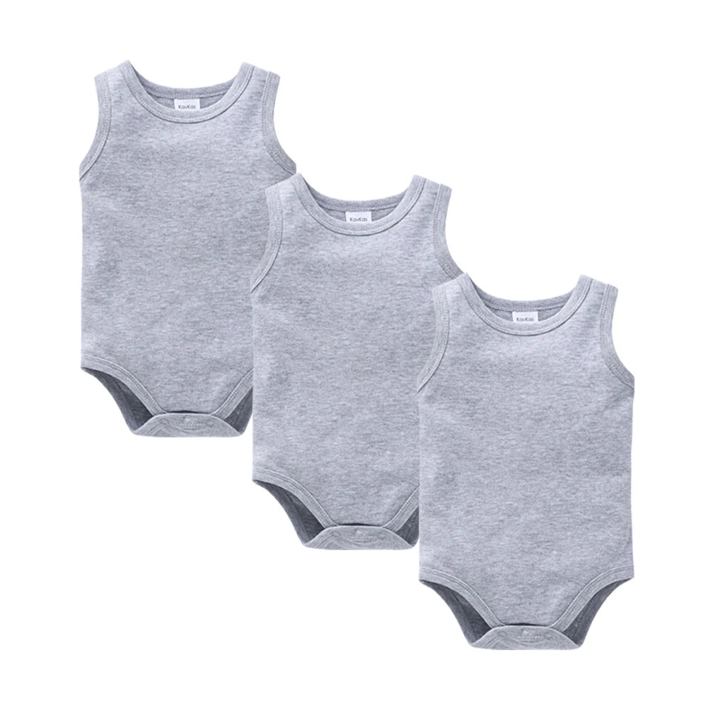 Kavkas 3 Pcs Summer Unisex Baby Vest Bodysuit 100% Cotton Sleeveless Newborn Solid Clothes 0-24 Months Clothing