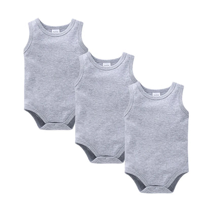 Kavkas 3 Pcs Summer Unisex Baby Vest Bodysuit 100% Cotton Sleeveless Newborn Solid Clothes 0-24 Months Clothing