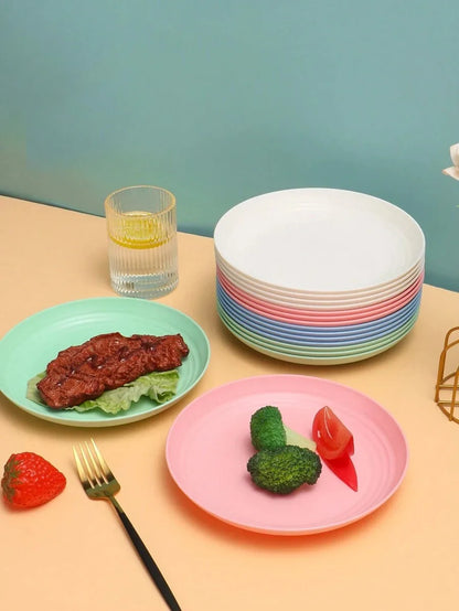 4/8pcs Plastic Original Plate, Reusable, Camping Picnic Dessert Plate, Fruit Plate, Dinner Plate, Dishwasher and Microwave Safe