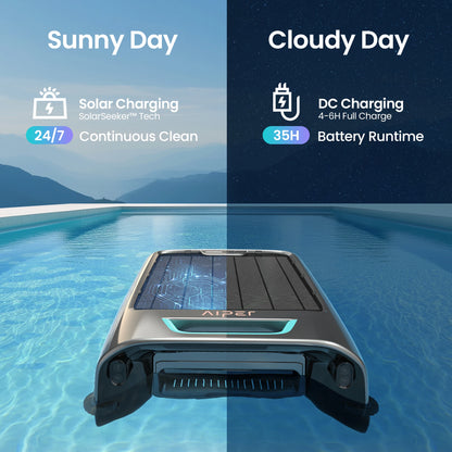Refurbished AIPER EcoSurfer S2 Solar Powered Pool Surface Skimmer Robot with APP Support, 24/7 Continuous Cleaning, Dual Charging Modes, Smart Obstacle Avoidance, 150-um Filtration, OTA Upgrade