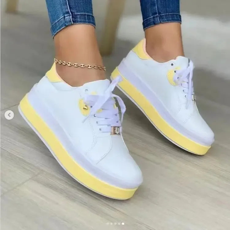 Women's Casual Platform Sneakers Lace Up Thick Sole Walking Shoes Fashion Chunky Trainers Round Toe Comfort Everyday Footwear