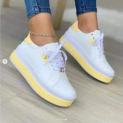 Women's Casual Platform Sneakers Lace Up Thick Sole Walking Shoes Fashion Chunky Trainers Round Toe Comfort Everyday Footwear