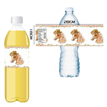 Floral Horse Stickers Party Supplies Tableware Bottle Stickers Set Cowgirl Western Horse Labels Birthday Party Decorations