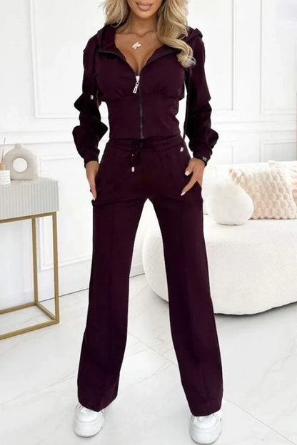 Autumn Casual Solid Sportswear Women Set Fashion Zipper Hooded Sweatshirts Coat & Lace-up Pants Tracksuit New Winter Suit