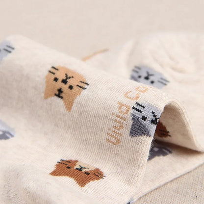 Cute Cartoon Cat Print Women Socks Sweet Cute Japanese Style Kawaii Long Socks Casual Harajuku Streetwear Cotton Soft Crew Socks