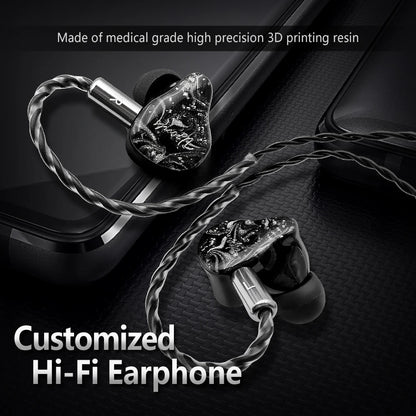 Vzonis Resin 3D Printed 10MM Dual Dynamic Driver HiFi IEM In Ear Earphones High-Resolution Monitoring Fever Music Headphones