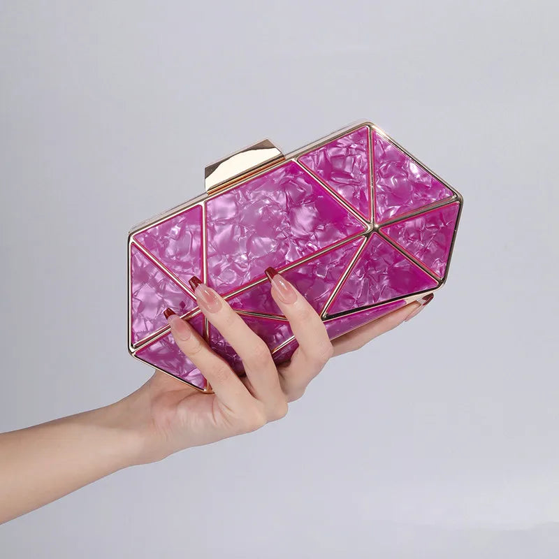 2024 New Women Acrylic Metal Rhombus Evening Bag Chain Shoulder Crossbody Bag Luxury Designer Handbag Party Clutch Dinner Bags