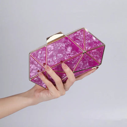 2024 New Women Acrylic Metal Rhombus Evening Bag Chain Shoulder Crossbody Bag Luxury Designer Handbag Party Clutch Dinner Bags